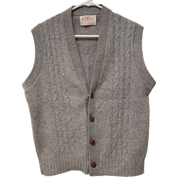 Vintage Jantzen Mens Layering Vest M 80s Knitted Sweater Cableknit Button Front - Picture 1 of 4